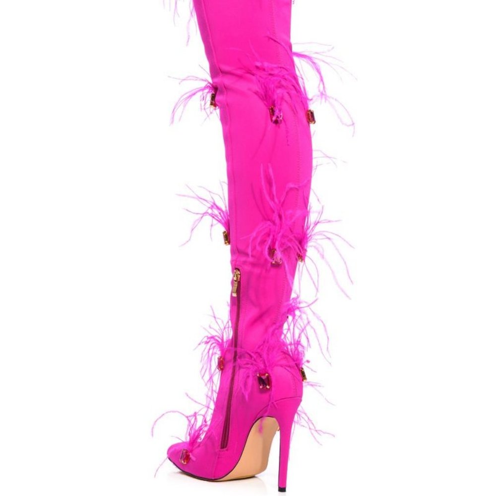 AZALEA WANG " FINESSED FEATHER EMBELLISHED " PINK BOOT (BRAND NEW!!) - Picture 3 of 9
